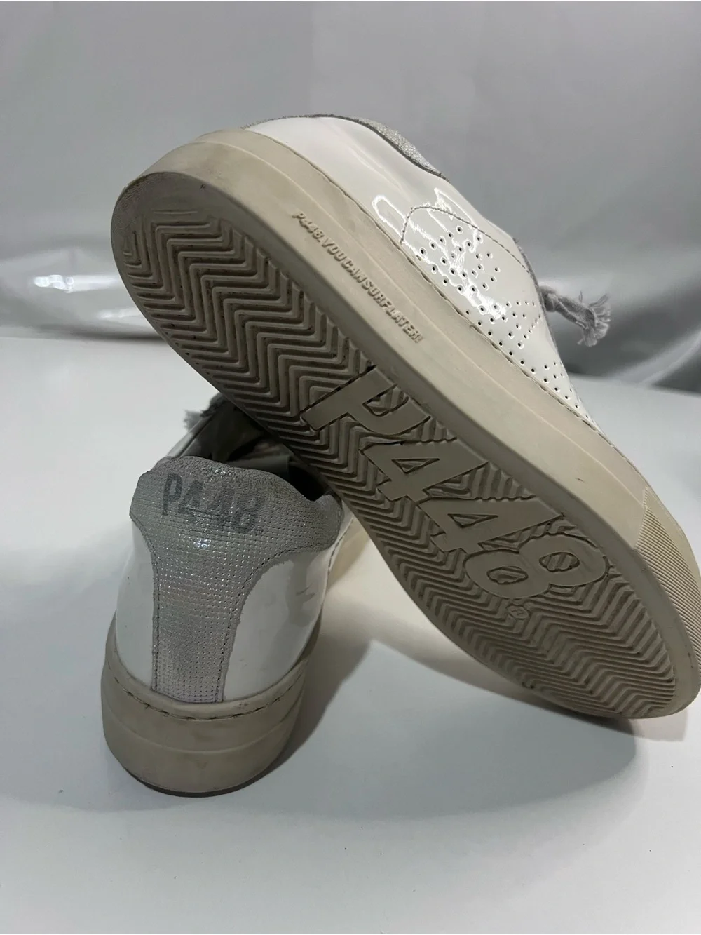 P448 John White Leather Low Top Sneakers Holographic Details Made In Italy